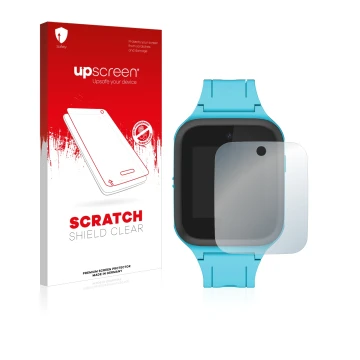 Vorderseite einer Produktverpackung mit dem Markenlogo upscreen. Daneben ist das Gerät TCL Movetime Family Watch MT40 mit dem 