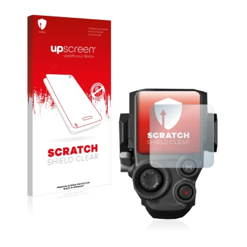 Vorderseite einer Produktverpackung mit dem Markenlogo upscreen. Daneben ist das Gerät DJI RS 3 Pro mit dem zugehörigen Displa