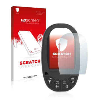 Vorderseite einer Produktverpackung mit dem Markenlogo upscreen. Daneben ist das Gerät Flymaster GPS LS mit dem zugehörigen Di