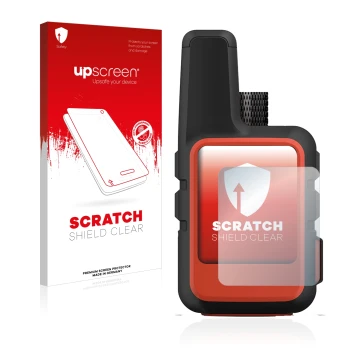 Vorderseite einer Produktverpackung mit dem Markenlogo upscreen. Daneben ist das Gerät Garmin inReach Mini 2 mit dem zugehörig