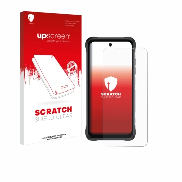 Vorderseite einer Produktverpackung mit dem Markenlogo upscreen. Daneben ist das Gerät Umidigi Bison 2 Pro mit dem zugehörigen