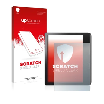 Vorderseite einer Produktverpackung mit dem Markenlogo upscreen. Daneben ist das Gerät Tolino Epos 3 mit dem zugehörigen Displ