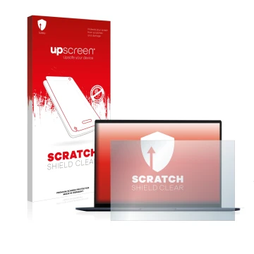 Vorderseite einer Produktverpackung mit dem Markenlogo upscreen. Daneben ist das Gerät ASUS ZenBook 14 OLED mit dem zugehörige