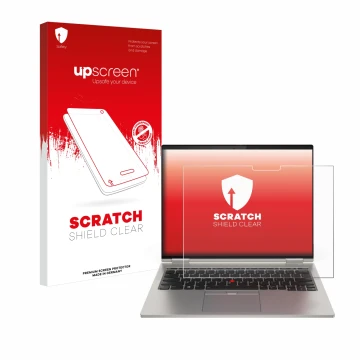 Vorderseite einer Produktverpackung mit dem Markenlogo upscreen. Daneben ist das Gerät Lenovo ThinkPad X1 Titanium Yoga Gen 1 