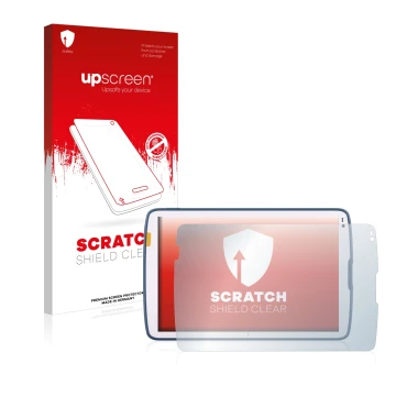 Vorderseite einer Produktverpackung mit dem Markenlogo upscreen. Daneben ist das Gerät Zebra ET45 10.1