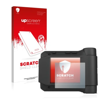 Vorderseite einer Produktverpackung mit dem Markenlogo upscreen. Daneben ist das Gerät Swissphone s.Quad X35 mit dem zugehörig