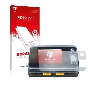 Vorderseite einer Produktverpackung mit dem Markenlogo upscreen. Daneben ist das Gerät ToolkitRC M6D Dual Charger mit dem zuge