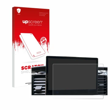 Vorderseite einer Produktverpackung mit dem Markenlogo upscreen. Daneben ist das Gerät Ford Transit SYNC 4 mit dem zugehörigen