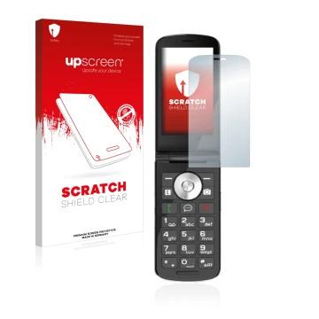 Vorderseite einer Produktverpackung mit dem Markenlogo upscreen. Daneben ist das Gerät Emporia TOUCHsmart.2 mit dem zugehörige