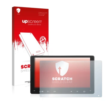 Vorderseite einer Produktverpackung mit dem Markenlogo upscreen. Daneben ist das Gerät Atoto A6 PF 9 Zoll mit dem zugehörigen 
