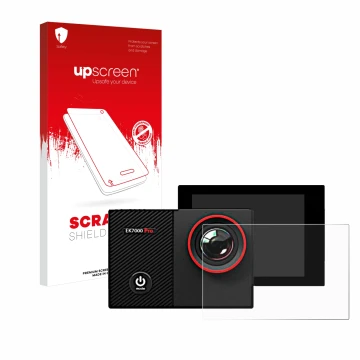 Vorderseite einer Produktverpackung mit dem Markenlogo upscreen. Daneben ist das Gerät Akaso EK7000 Pro mit dem zugehörigen Di