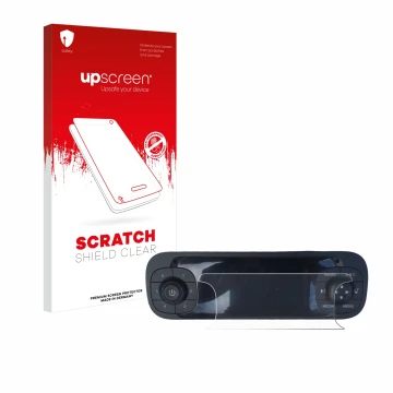 Vorderseite einer Produktverpackung mit dem Markenlogo upscreen. Daneben ist das Gerät Fiat Panda 2019 mit dem zugehörigen Dis