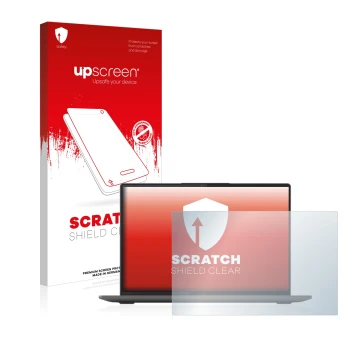 Vorderseite einer Produktverpackung mit dem Markenlogo upscreen. Daneben ist das Gerät Lenovo Yoga Slim 7 ProX 14ARH7 mit dem 