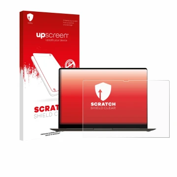 Vorderseite einer Produktverpackung mit dem Markenlogo upscreen. Daneben ist das Gerät Samsung Galaxy Book3 Pro 16