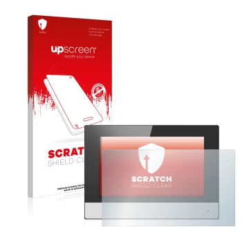 Vorderseite einer Produktverpackung mit dem Markenlogo upscreen. Daneben ist das Gerät Hikvision DS-KH6320-WTE2 (Innenstation)
