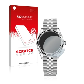 Vorderseite einer Produktverpackung mit dem Markenlogo upscreen. Daneben ist das Gerät Rolex Datejust 31 mit dem zugehörigen D
