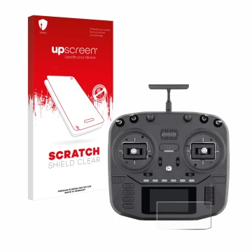 Vorderseite einer Produktverpackung mit dem Markenlogo upscreen. Daneben ist das Gerät Radiomaster Boxer mit dem zugehörigen D