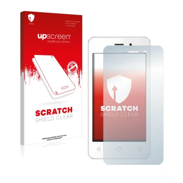 Vorderseite einer Produktverpackung mit dem Markenlogo upscreen. Daneben ist das Gerät NUU Mobile A1 mit dem zugehörigen Displ