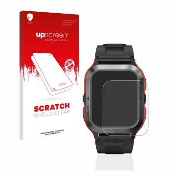 Vorderseite einer Produktverpackung mit dem Markenlogo upscreen. Daneben ist das Gerät Kospet Tank M2 mit dem zugehörigen Disp