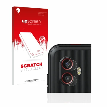 Vorderseite einer Produktverpackung mit dem Markenlogo upscreen. Daneben ist das Gerät Samsung Galaxy XCover 6 Pro Enterprise 