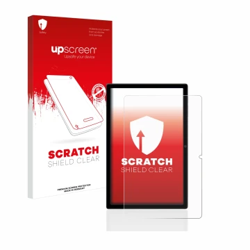 Vorderseite einer Produktverpackung mit dem Markenlogo upscreen. Daneben ist das Gerät Blackview Tab 16 mit dem zugehörigen Di