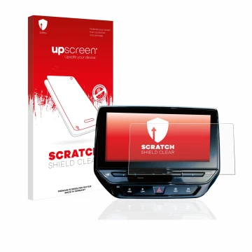 Vorderseite einer Produktverpackung mit dem Markenlogo upscreen. Daneben ist das Gerät Volkswagen ID.5 Discover Pro 12
