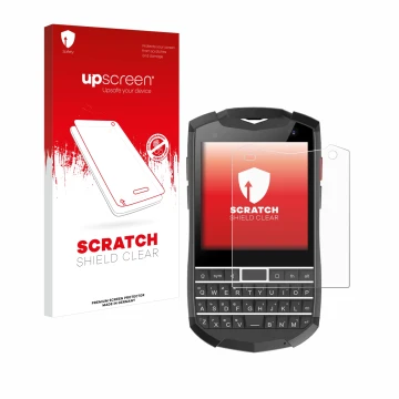 Vorderseite einer Produktverpackung mit dem Markenlogo upscreen. Daneben ist das Gerät Unihertz Titan Pocket mit dem zugehörig