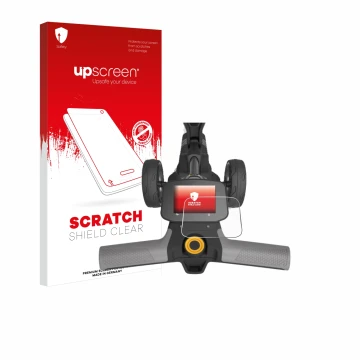 Vorderseite einer Produktverpackung mit dem Markenlogo upscreen. Daneben ist das Gerät PowaKaddy FX5 New Full colour 3.5