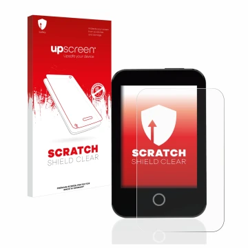 Vorderseite einer Produktverpackung mit dem Markenlogo upscreen. Daneben ist das Gerät Medtrum Touchcare nano CGM mit dem zuge
