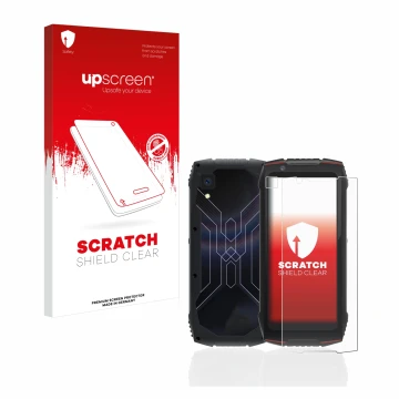 Vorderseite einer Produktverpackung mit dem Markenlogo upscreen. Daneben ist das Gerät Cubot King Kong Mini 3 (Display+Kamera)