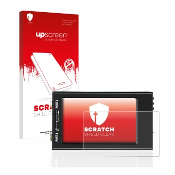 Vorderseite einer Produktverpackung mit dem Markenlogo upscreen. Daneben ist das Gerät SDRGEEK NanoVNA-F V2 mit dem zugehörige