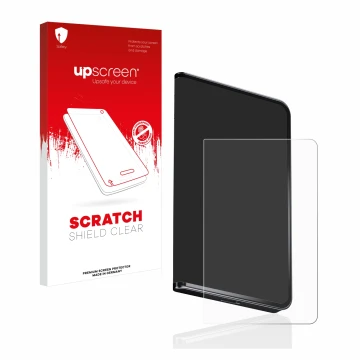 Vorderseite einer Produktverpackung mit dem Markenlogo upscreen. Daneben ist das Gerät Ledger Stax crypto wallet mit dem zugeh