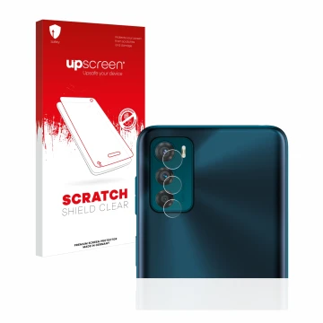 Vorderseite einer Produktverpackung mit dem Markenlogo upscreen. Daneben ist das Gerät Motorola Moto G42 (NUR Kameraschutz) mi