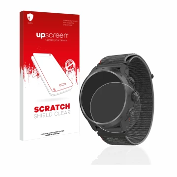 Vorderseite einer Produktverpackung mit dem Markenlogo upscreen. Daneben ist das Gerät Coros Apex 2 Pro mit dem zugehörigen Di