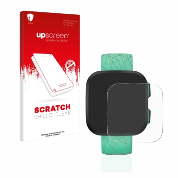 Vorderseite einer Produktverpackung mit dem Markenlogo upscreen. Daneben ist das Gerät Garmin Bounce mit dem zugehörigen Displ