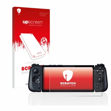 Vorderseite einer Produktverpackung mit dem Markenlogo upscreen. Daneben ist das Gerät Razer Edge 5G mit dem zugehörigen Displ