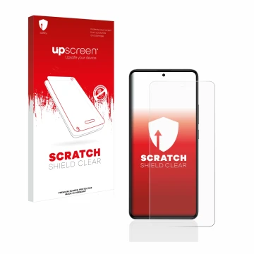Vorderseite einer Produktverpackung mit dem Markenlogo upscreen. Daneben ist das Gerät Xiaomi Poco F5 Pro mit dem zugehörigen 