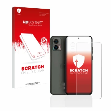 Vorderseite einer Produktverpackung mit dem Markenlogo upscreen. Daneben ist das Gerät Motorola Edge 30 Neo (Display+Kamera) m