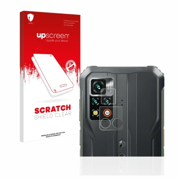 Vorderseite einer Produktverpackung mit dem Markenlogo upscreen. Daneben ist das Gerät Blackview BV9200 (NUR Kameraschutz) mit