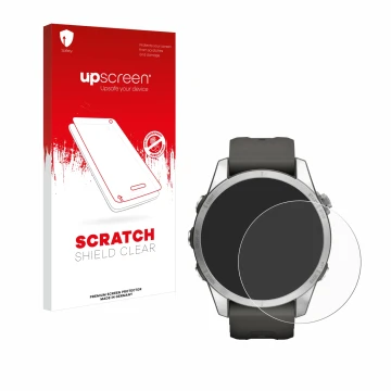 Vorderseite einer Produktverpackung mit dem Markenlogo upscreen. Daneben ist das Gerät Garmin Fenix 7S Pro Solar (42 mm) mit d