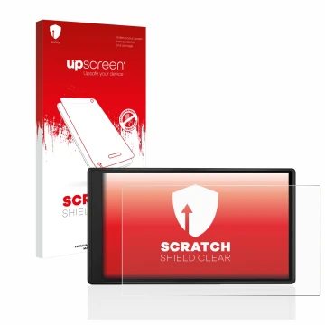 Vorderseite einer Produktverpackung mit dem Markenlogo upscreen. Daneben ist das Gerät Garmin Drive 55 mit dem zugehörigen Dis