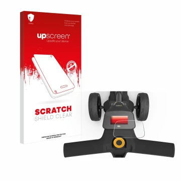 Vorderseite einer Produktverpackung mit dem Markenlogo upscreen. Daneben ist das Gerät PowaKaddy FX3 mit dem zugehörigen Displ