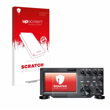 Vorderseite einer Produktverpackung mit dem Markenlogo upscreen. Daneben ist das Gerät FlexRadio Maestro FLEX-6000 mit dem zug