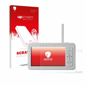 Vorderseite einer Produktverpackung mit dem Markenlogo upscreen. Daneben ist das Gerät Babysense HD S2 5