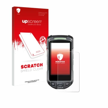 Vorderseite einer Produktverpackung mit dem Markenlogo upscreen. Daneben ist das Gerät Keyence BT-A700 mit dem zugehörigen Dis