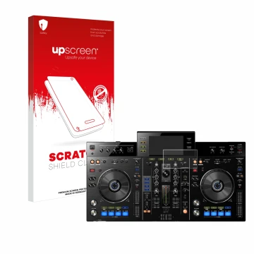 Vorderseite einer Produktverpackung mit dem Markenlogo upscreen. Daneben ist das Gerät Pioneer XDJ-RX mit dem zugehörigen Disp