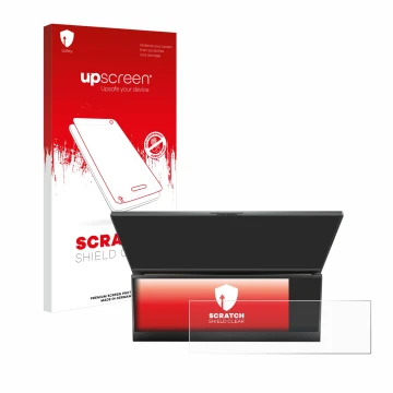 Vorderseite einer Produktverpackung mit dem Markenlogo upscreen. Daneben ist das Gerät ASUS ROG Zephyrus Duo 16 2023 (NUR Touc