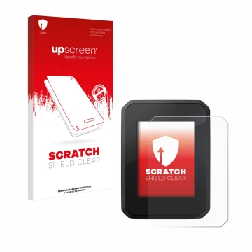 Vorderseite einer Produktverpackung mit dem Markenlogo upscreen. Daneben ist das Gerät FIT Display Compact mit dem zugehörigen