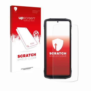 Vorderseite einer Produktverpackung mit dem Markenlogo upscreen. Daneben ist das Gerät Cubot King Kong Star mit dem zugehörige