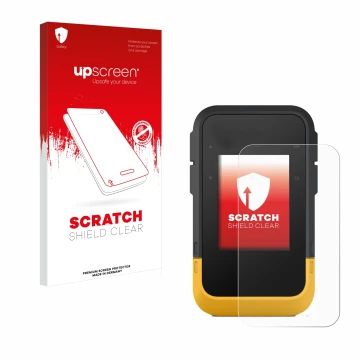 Vorderseite einer Produktverpackung mit dem Markenlogo upscreen. Daneben ist das Gerät Garmin eTrex SE mit dem zugehörigen Dis